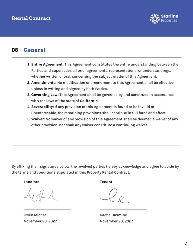 Property Rental Contract Template - Page 4