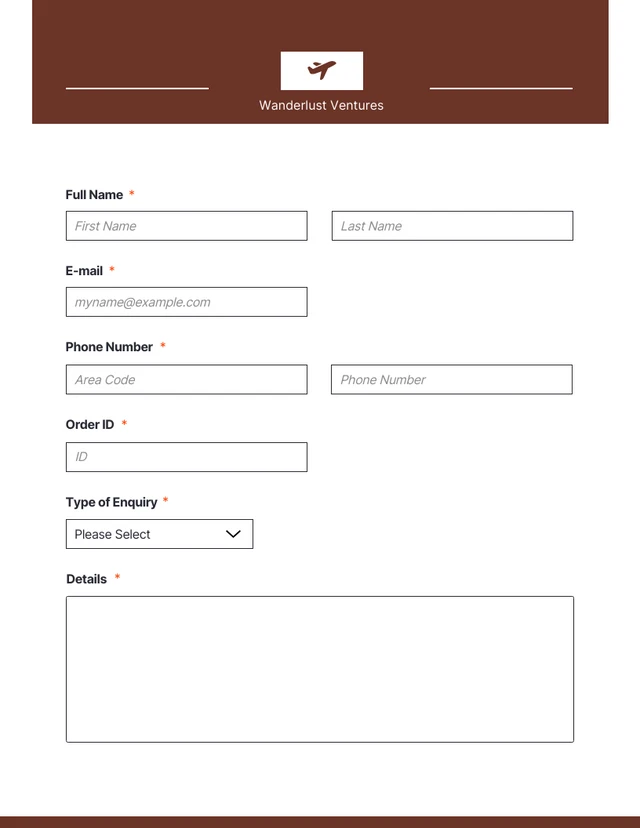 Simple Clean White and Brown Booking Form Template