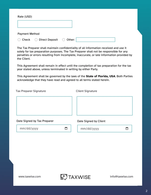 Tax Preparation Contract Template - page 2