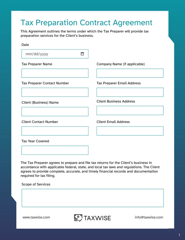 Tax Preparation Contract Template - page 1