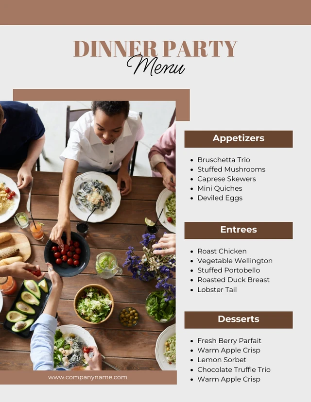 Grey And Brown Modern Dinner Party Menu Template