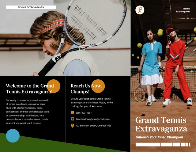 Orange and Blue Tennis Tournament Tri-fold Brochure - page 1