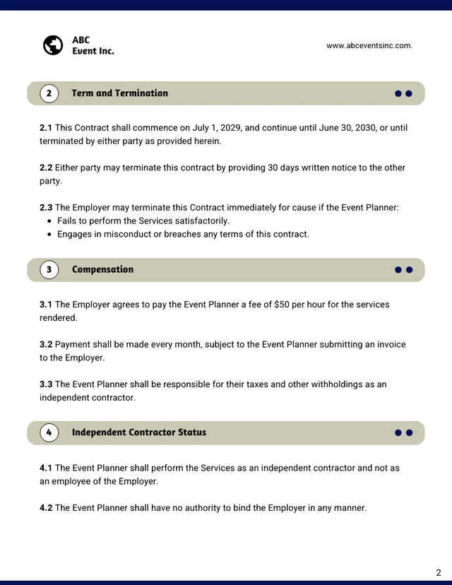 Event Planner Contract Template - Page 2