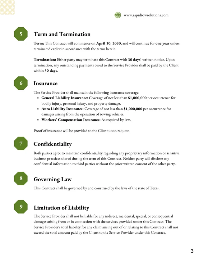 Towing Contract Template - Pagina 3