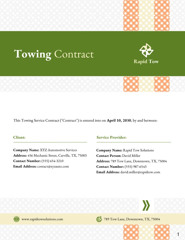 Towing Contract Template - page 1