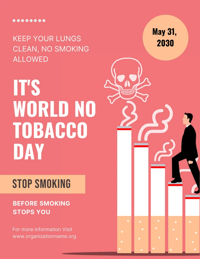 Pink Illustration World No Tobacco Day Poster Template