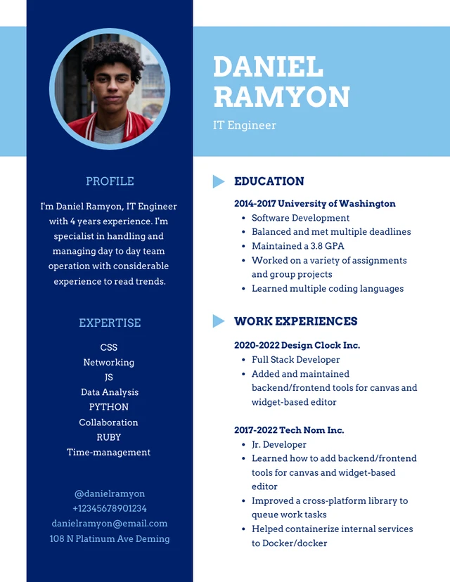 Blue Clean Professional IT Resume Template Venngage