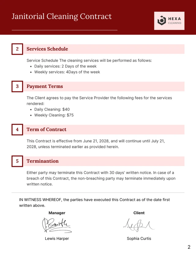 Janitorial Cleaning Contract Template - Página 2