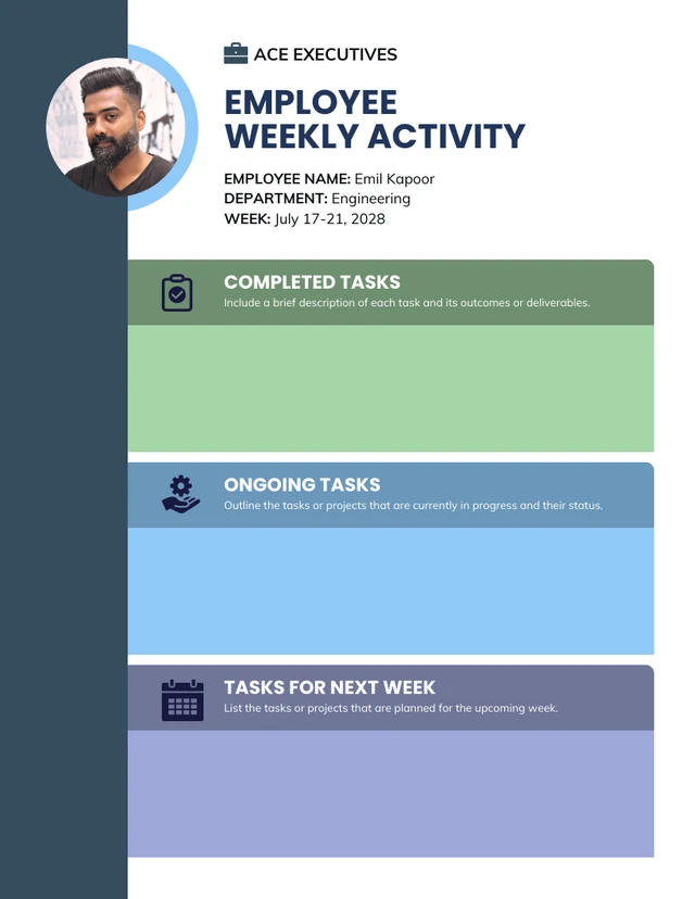 Blue Professional Blank Weekly Report Template