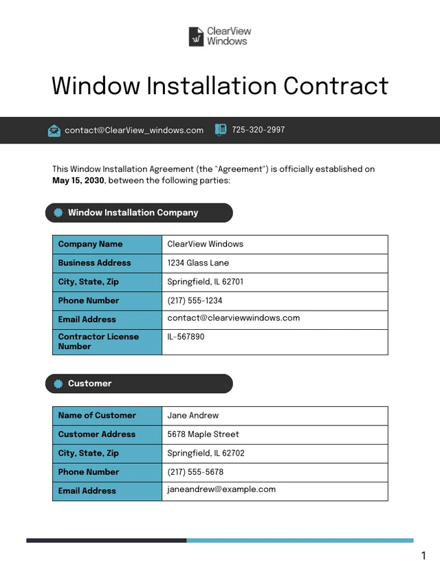 Window Installation Contract Template - صفحة 1