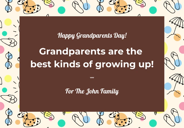 Beige And Brown Playful Illustration Happy Grandparents Day Card Template
