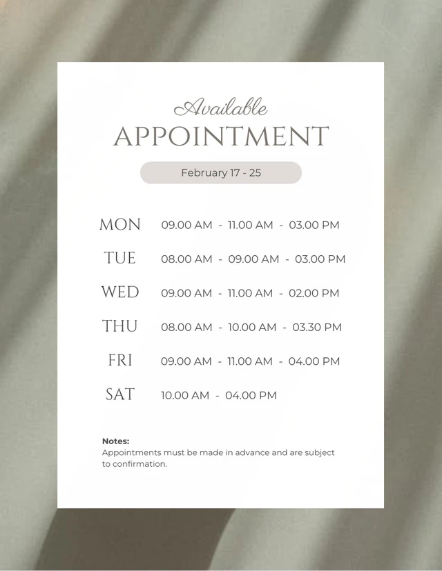 Neutral Appointment Schedule  Template