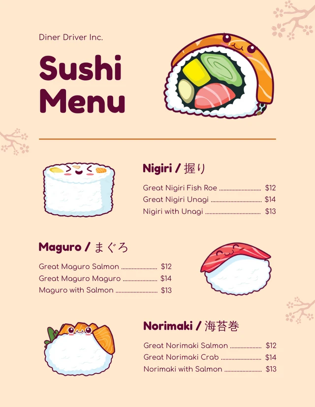 Cream Illustration Food Truck Sushi Menu Template