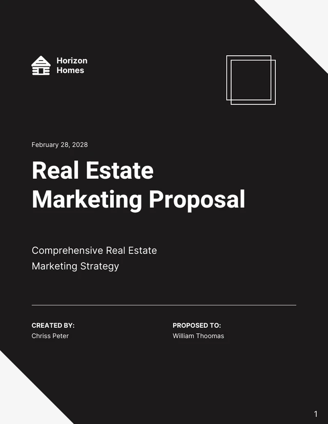 Black and Grey Minimalist Real Estate Marketing Proposals - Page 1