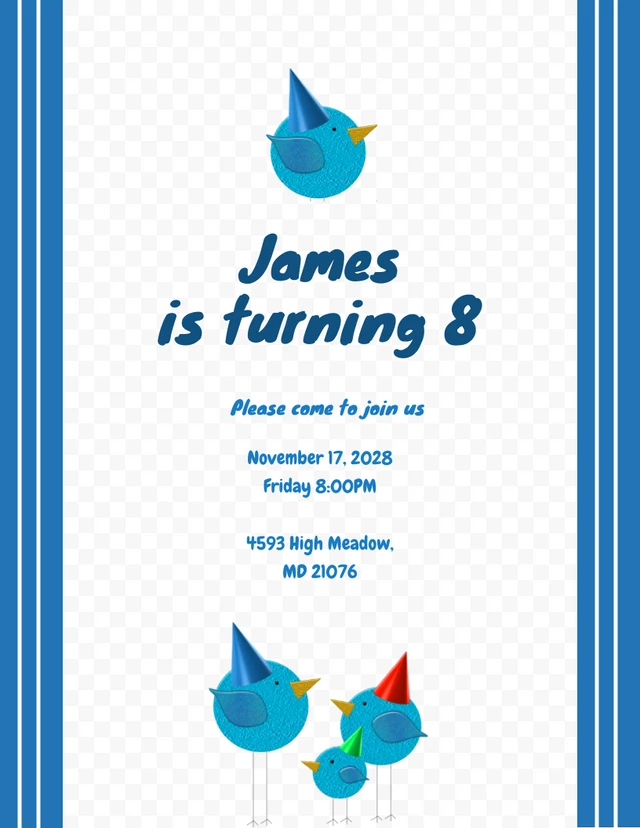 White And Blue Simple Illustration Kids Party Invitation Template