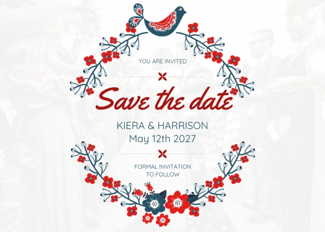 White, Red, and Blue Floral Save the date Postcard - Page 1