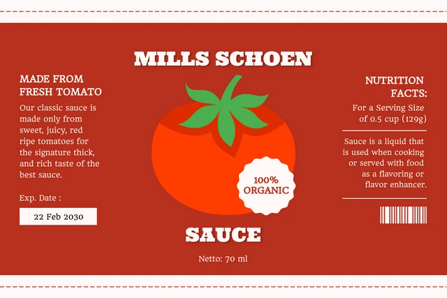 Modèle d'étiquette de pot de sauce tomate d'illustration minimaliste rouge et blanche
