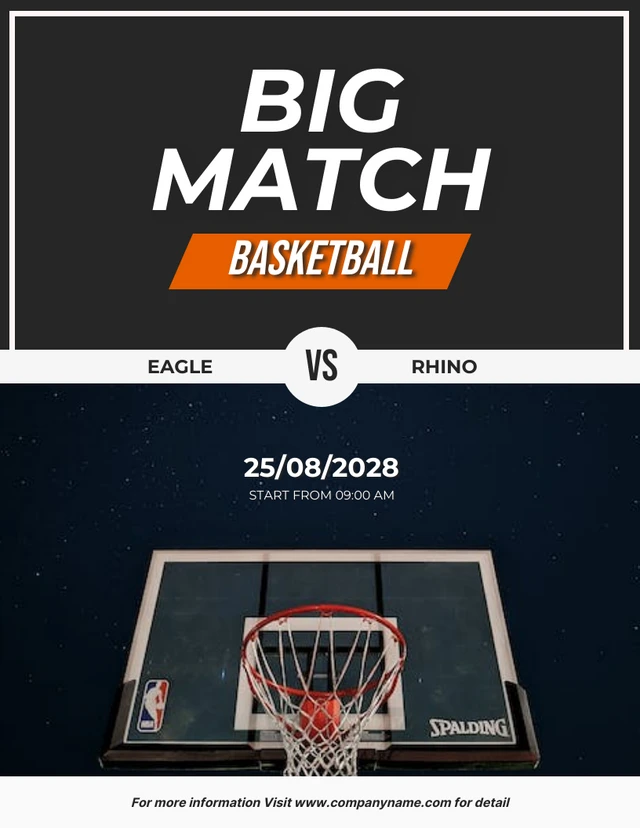 Black And White Simple Big Match Basketball Poster Template
