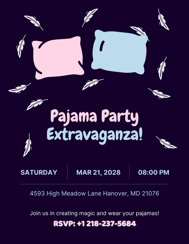 Rosa-blaue Pyjama-Party-Einladungsvorlage