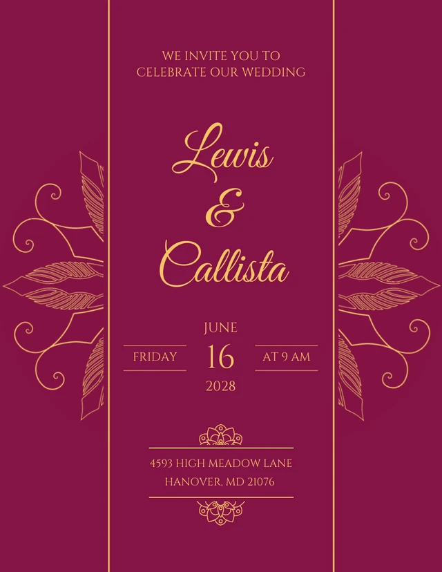 Maroon and Gold Wedding Reception Template