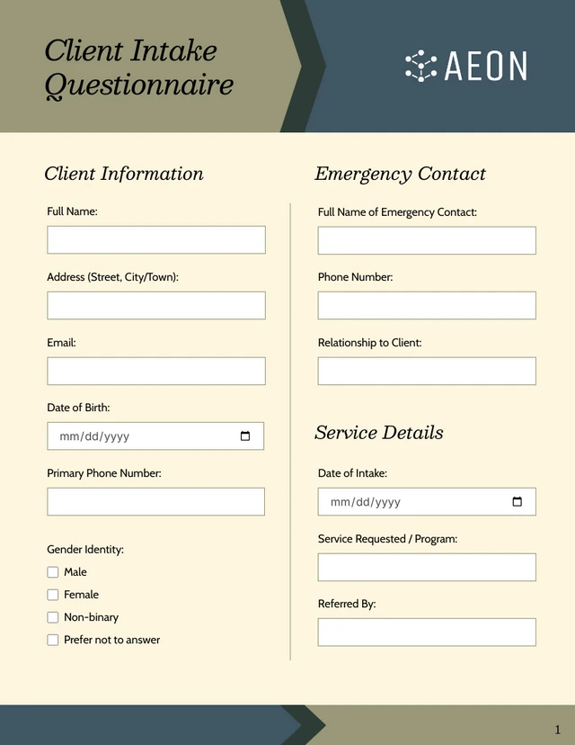 Client Intake Form Template - Seite 1