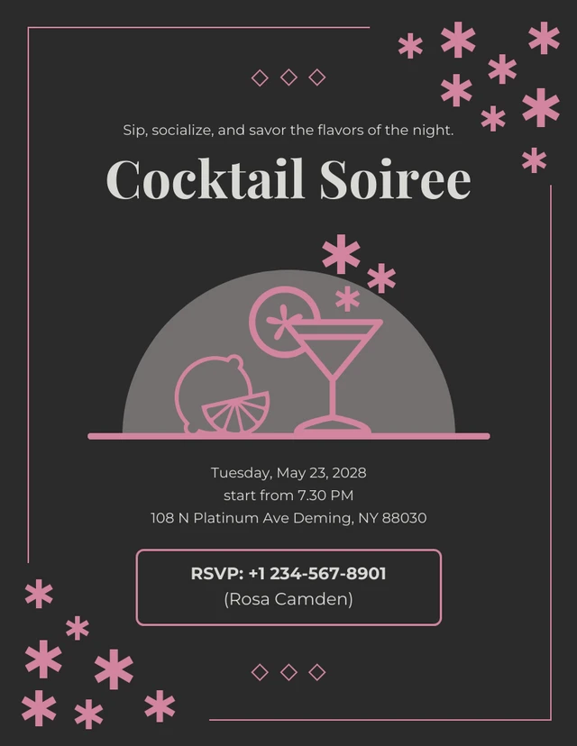 Dark Grey And Pink Cocktail Invitation Template