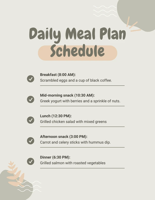 Green Sage Daily Meal Plan Schedule Template