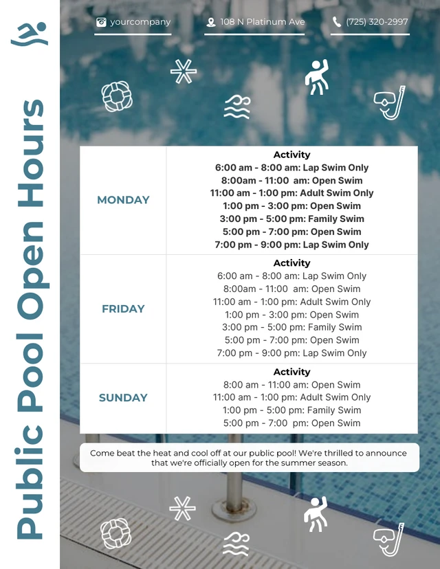 Public Pool Open Schedule Template
