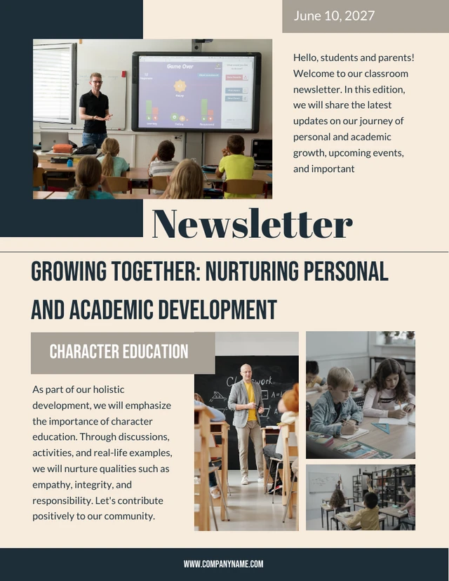Beige And Dark Blue Modern Classroom Newsletter Template