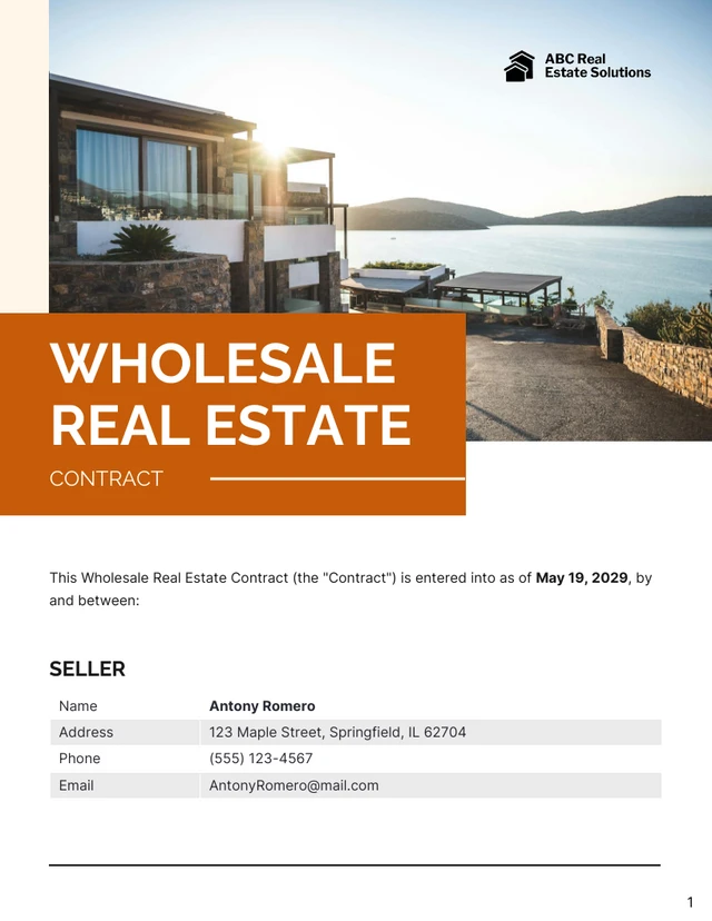 Wholesale Real Estate Contract Template - Pagina 1