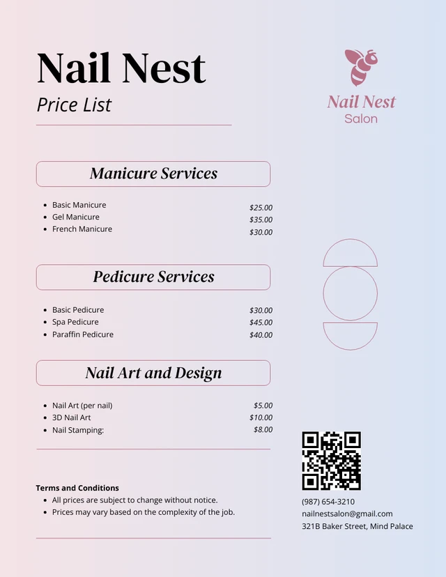 Pink and Soft Blue Nail Salon Price Lists Template