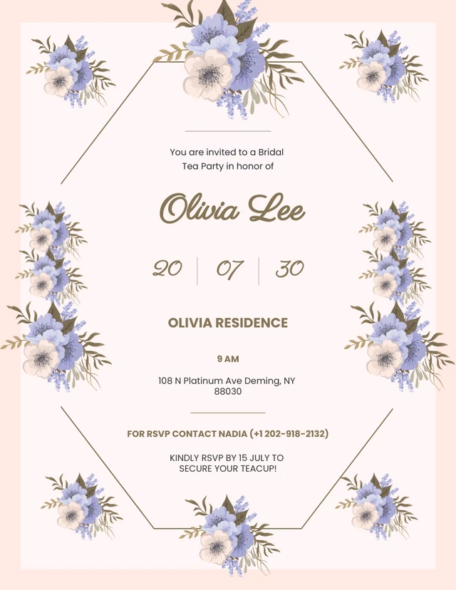 Simple Cream Pink Bridal Tea Invitation Template