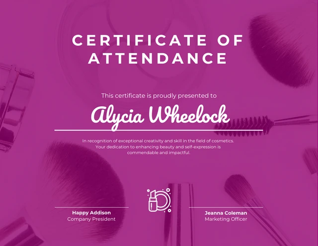 Purple And White Simple Attendance Certificate Template