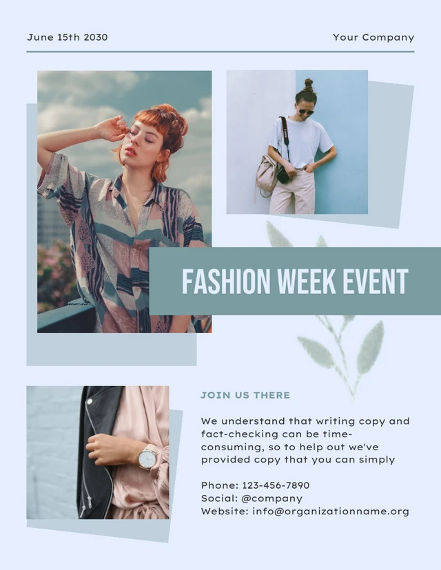 Hellblau und Salbeigrün Moderne Ästhetik Fashion Week Event Newsletter
