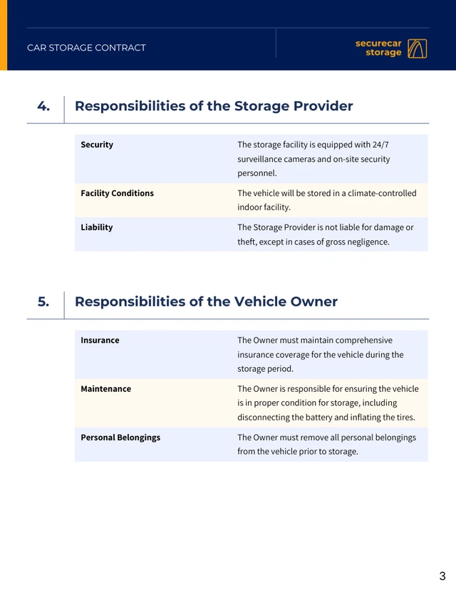 Car Storage Contract Template - صفحة 3