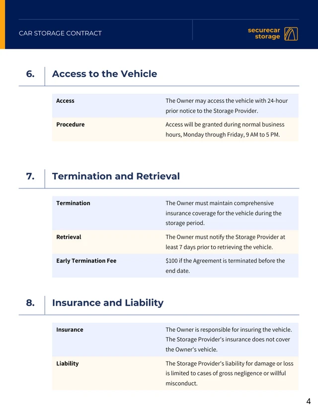 Car Storage Contract Template - Seite 4