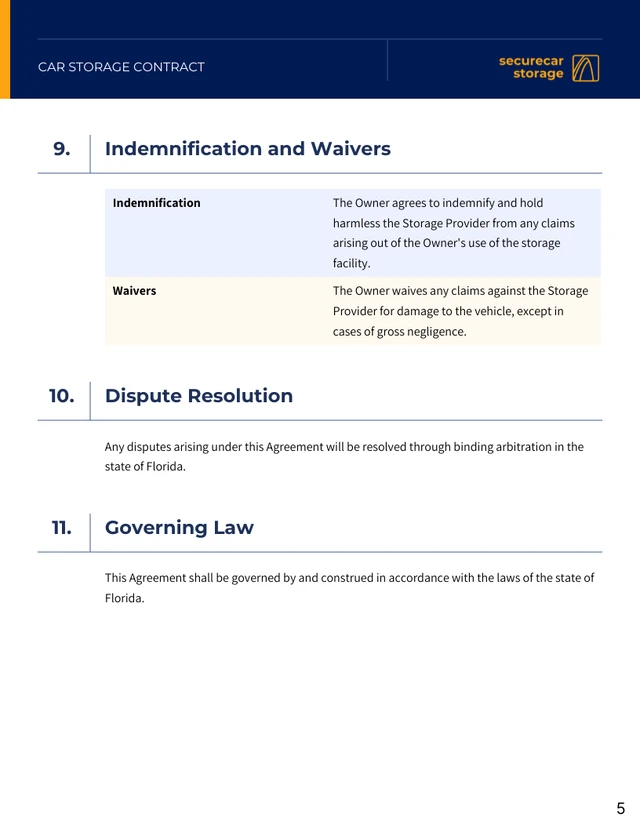 Car Storage Contract Template - Página 5