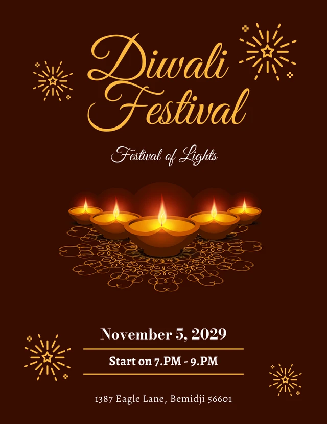 Brown And Gold Minimalist Diwali Festival Invitation Template