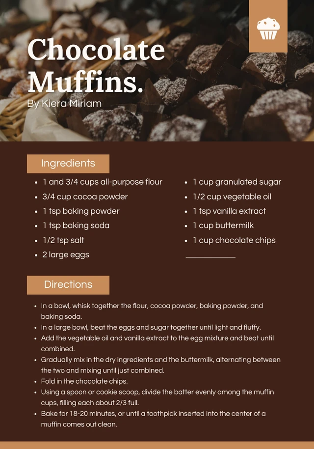 Dark Brown Modern Muffins Recipe Cards Template