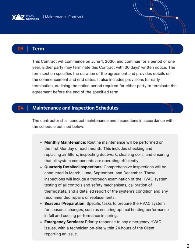 HVAC Maintenance Contract Template - Seite 2