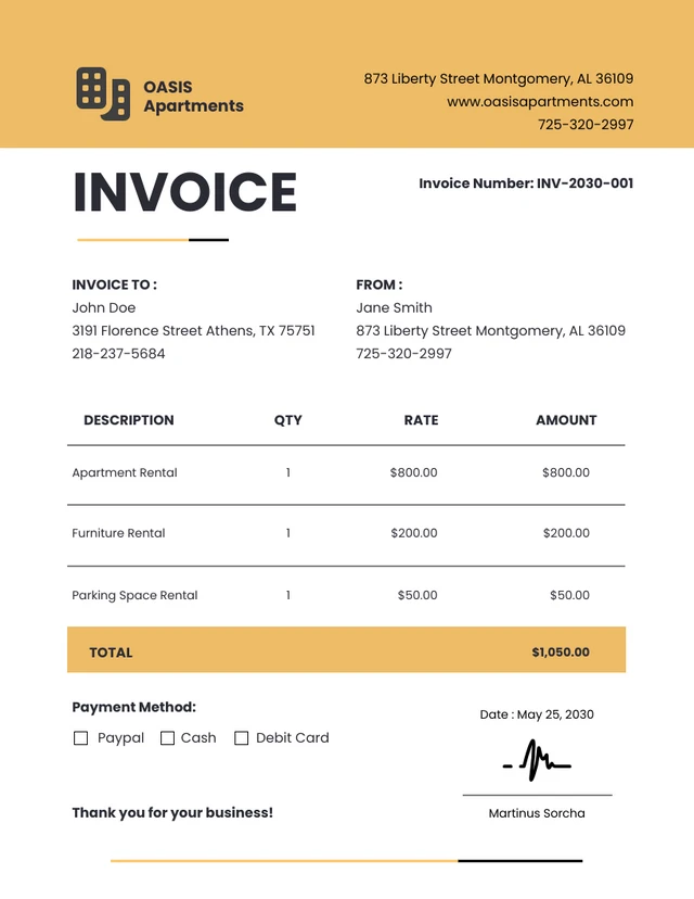 Black and Yellow Rental Invoice Template
