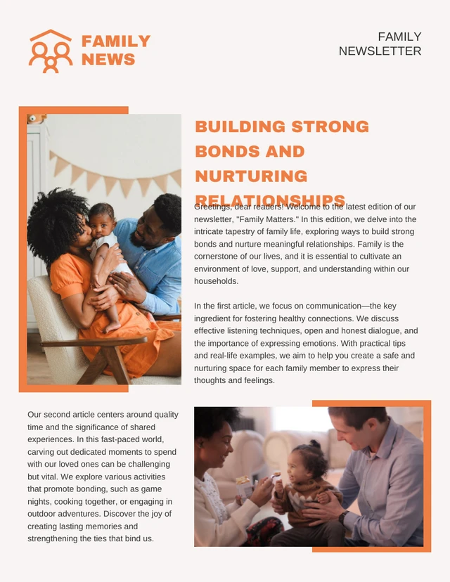 Cream And Orange Modern Family Newsletter Template