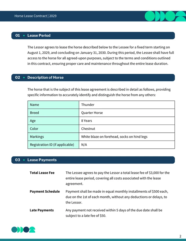 Horse Lease Contract Template - Seite 2