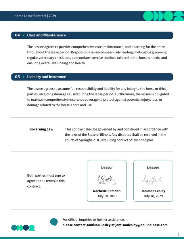 Horse Lease Contract Template - صفحة 3