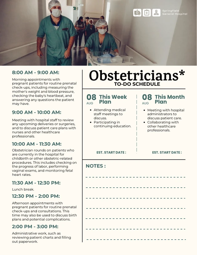 Cream Obstetricians To Do Schedule Template