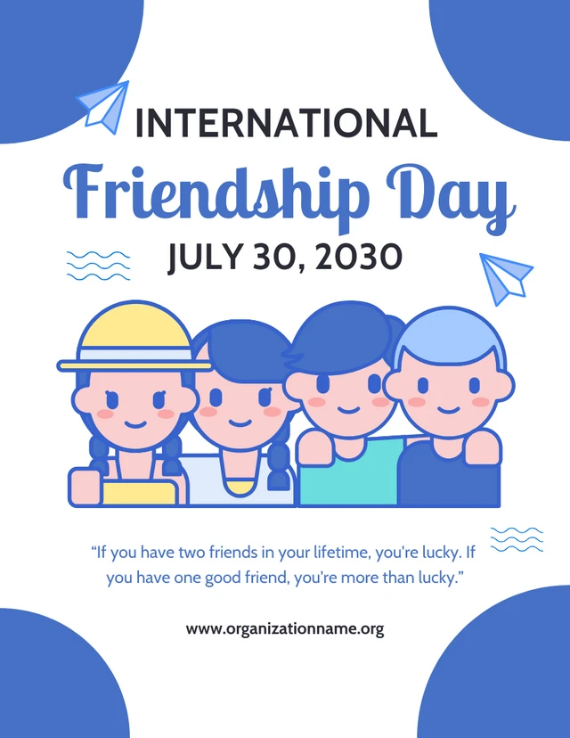 Weiße und blaue verspielte Illustration, Plakatvorlage zum Internationalen Tag der Freundschaft