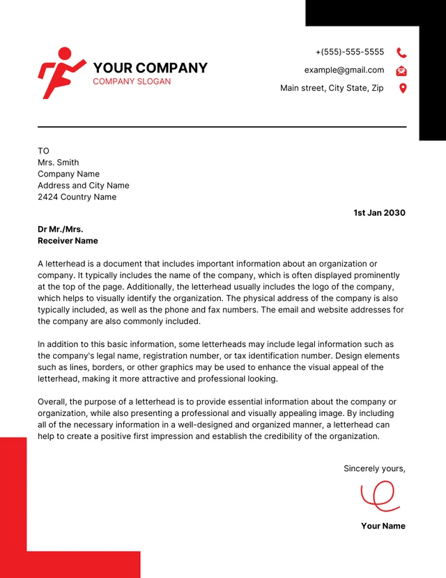 Black And Red Modern Creative Letterhead Template