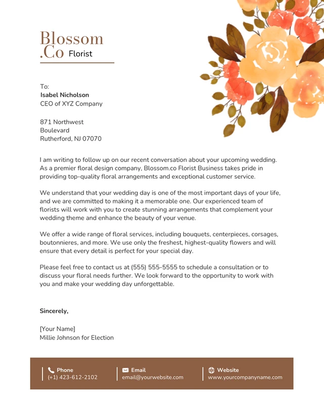 White And Yellow Orange Florist Business Letterhead Template