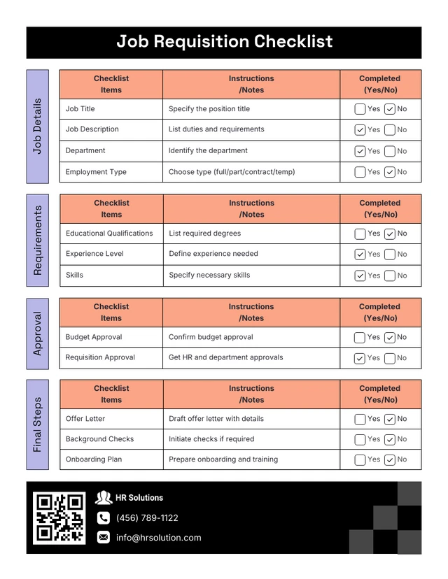 Modèle de liste de contrôle pour demande d'emploi