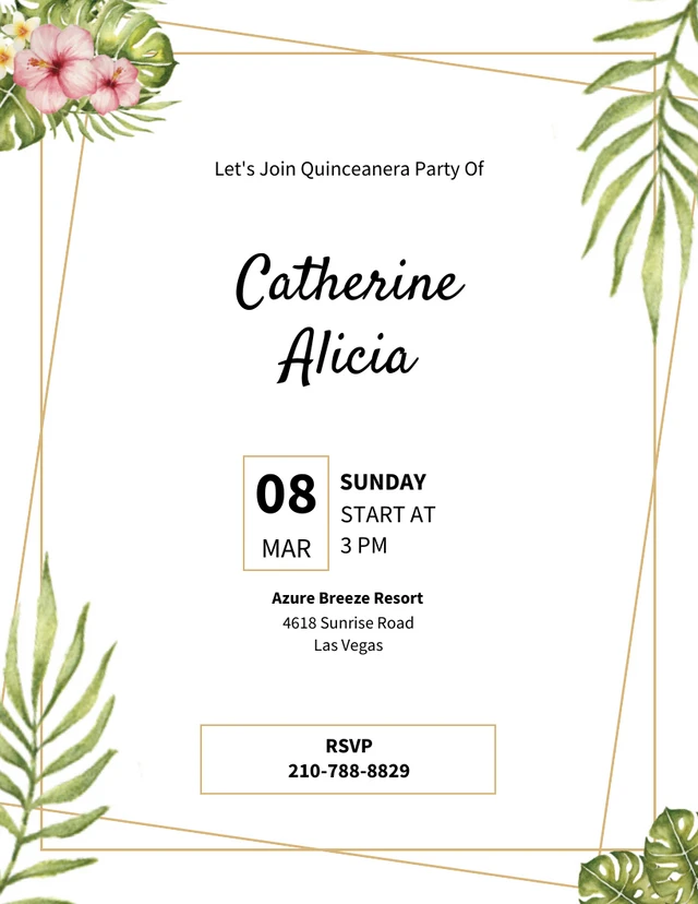 Black Yellow And Floral Minimalist Quinceanera Party Invitation Template